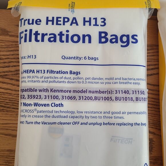 FILTECH Kenmore Type O Upright Vacuum Bags True HEPA H13 (Two 6-Packs) - Picture 6 of 6